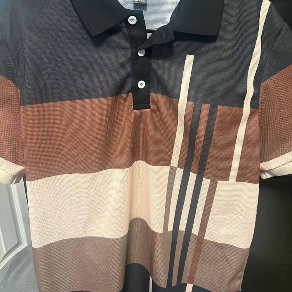NFINITY Brown and Black Polo Shirt Modern Striped Design